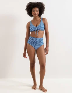 Striped V-Neck Drawstring Bikini Top