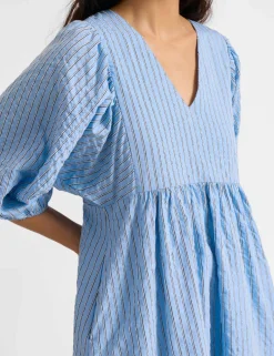 Striped V-Neck Midi Smock Dress