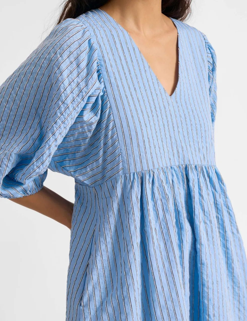 Striped V-Neck Midi Smock Dress