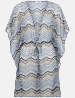 Striped V-Neck Tie Waist Mini Kaftan