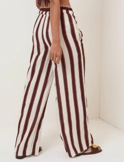 Striped Wide Leg Beach Trousers with Linen