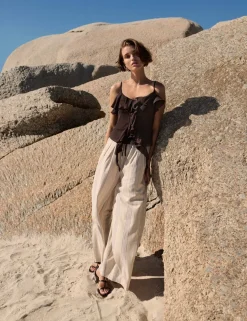 Striped Wide Leg Trousers with Linen