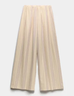 Striped Wide Leg Trousers with Linen