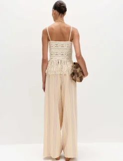 Striped Wide Leg Trousers with Linen