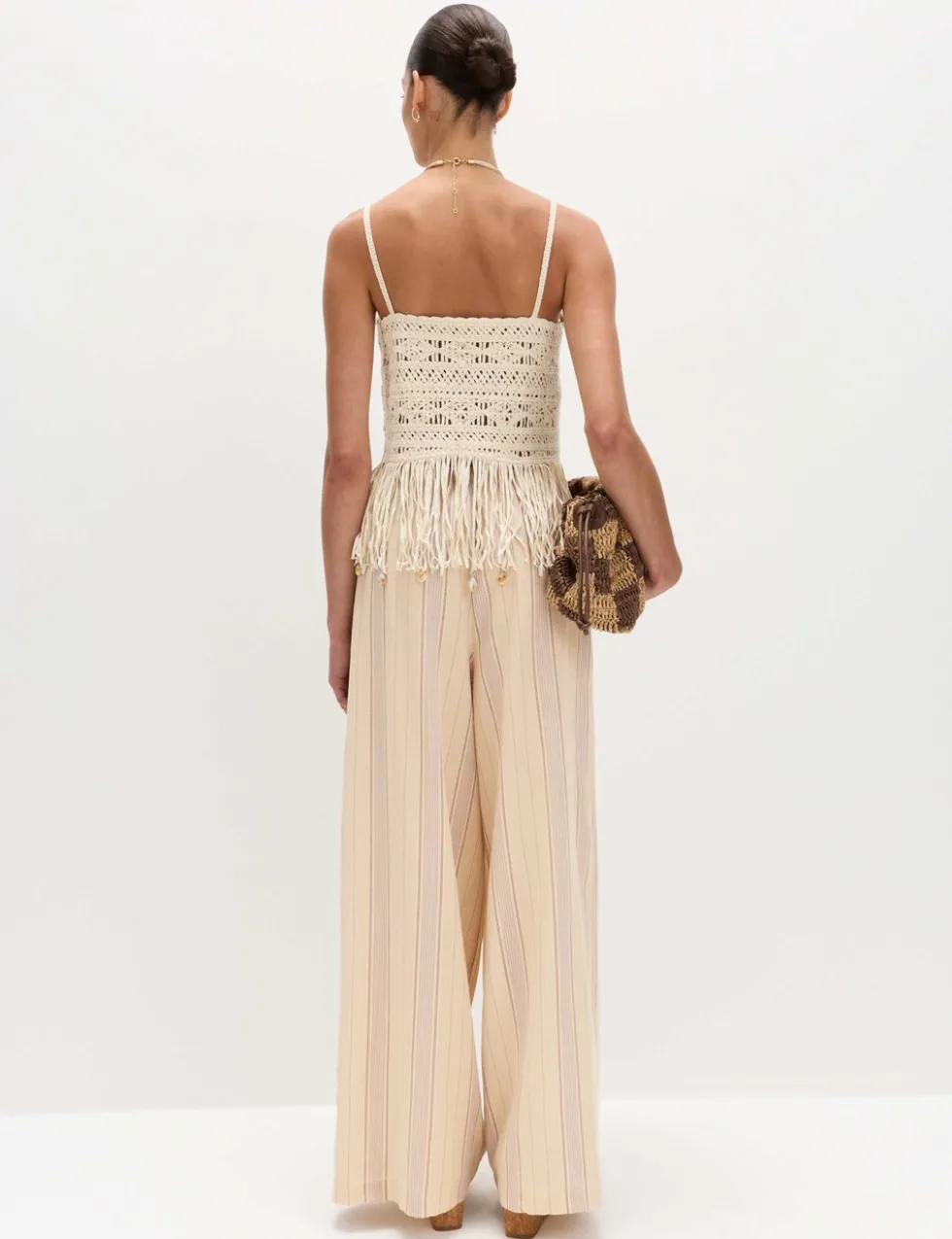 Striped Wide Leg Trousers with Linen