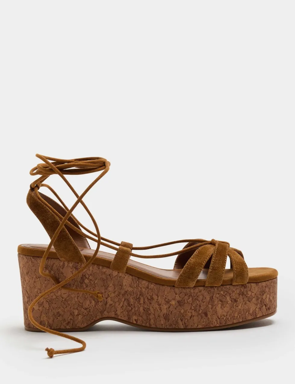 Suede Ankle Tie Wedge Flatform Sandals