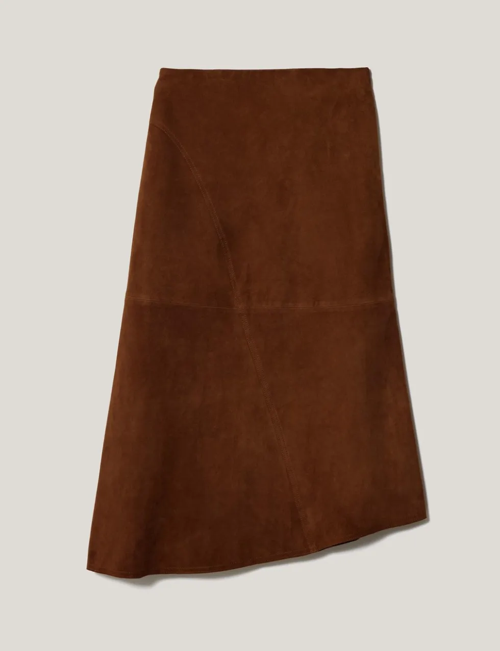 Suede Asymmetric Midi A-Line Skirt