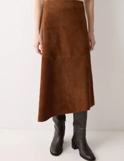 Suede Asymmetric Midi A-Line Skirt