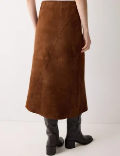 Suede Asymmetric Midi A-Line Skirt