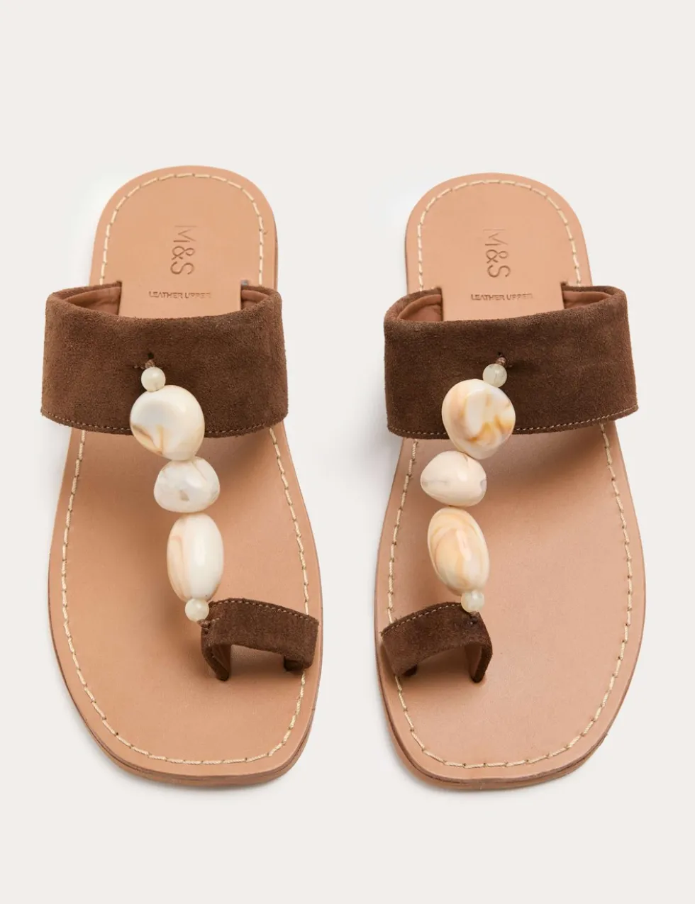 Suede Beaded Toe Post Mules