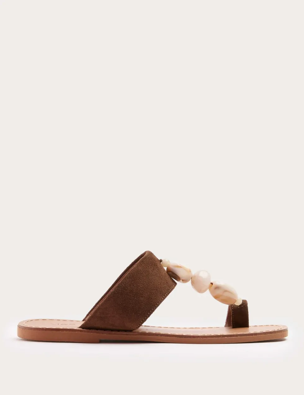 Suede Beaded Toe Post Mules
