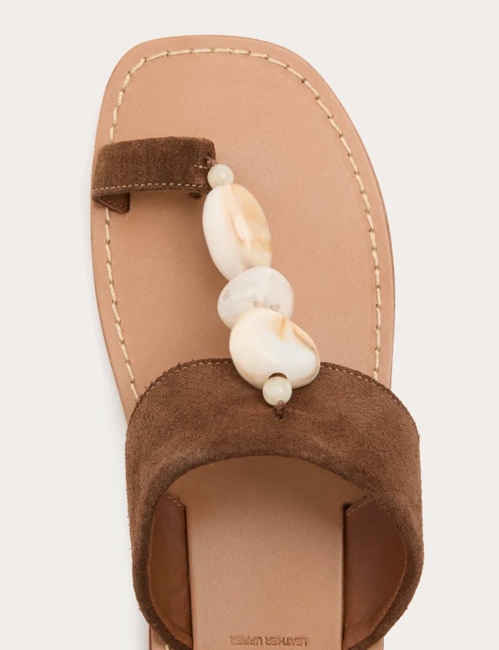 Suede Beaded Toe Post Mules