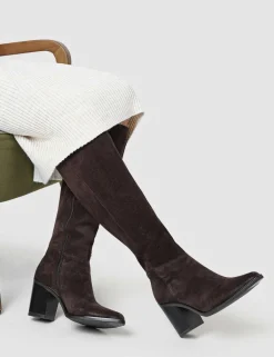 Suede Block Heel Knee High Boots