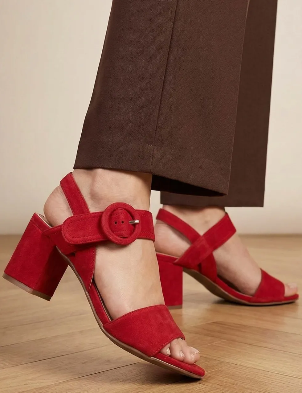 Suede Buckle Ankle Strap Block Heel Sandals
