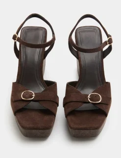 Suede Buckle Ankle Strap Wedge Sandals