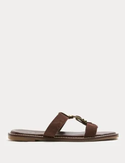 Suede Buckle Flat Mule Sandals