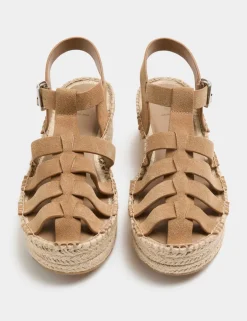 Suede Buckle Flatform Fisherman Espadrilles