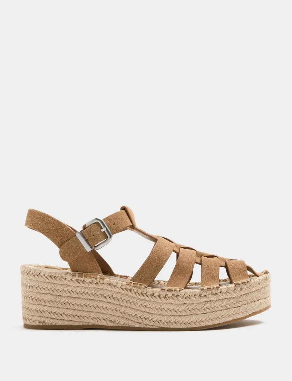 Suede Buckle Flatform Fisherman Espadrilles