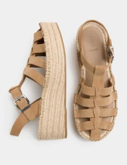 Suede Buckle Flatform Fisherman Espadrilles