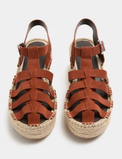 Suede Buckle Flatform Fisherman Espadrilles