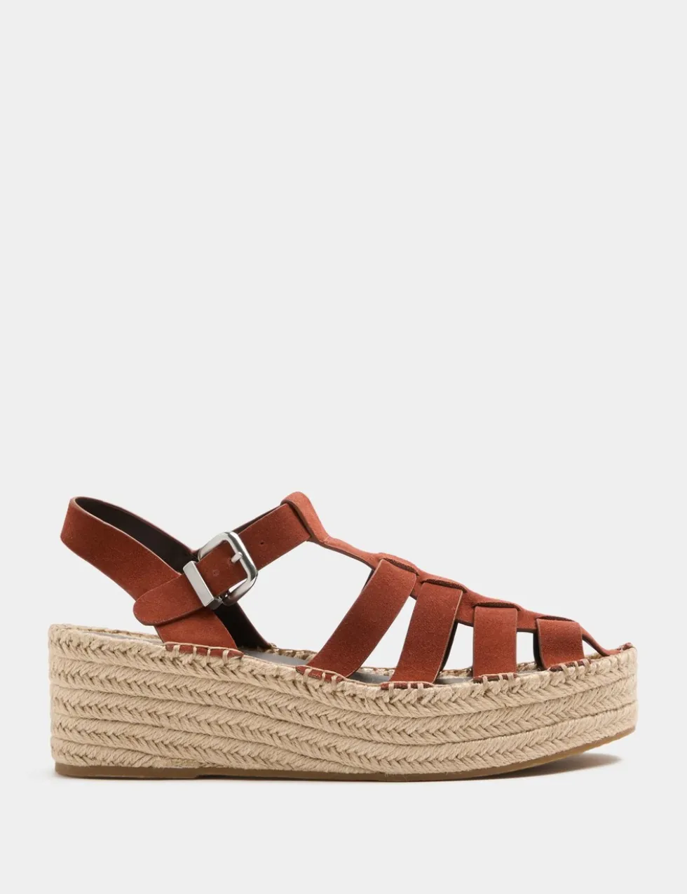 Suede Buckle Flatform Fisherman Espadrilles