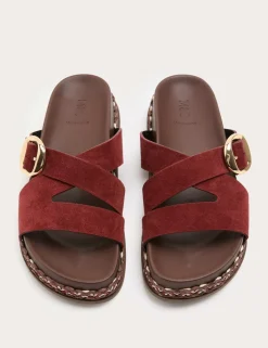 Suede Buckle Flatform Mules