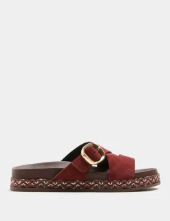 Suede Buckle Flatform Mules