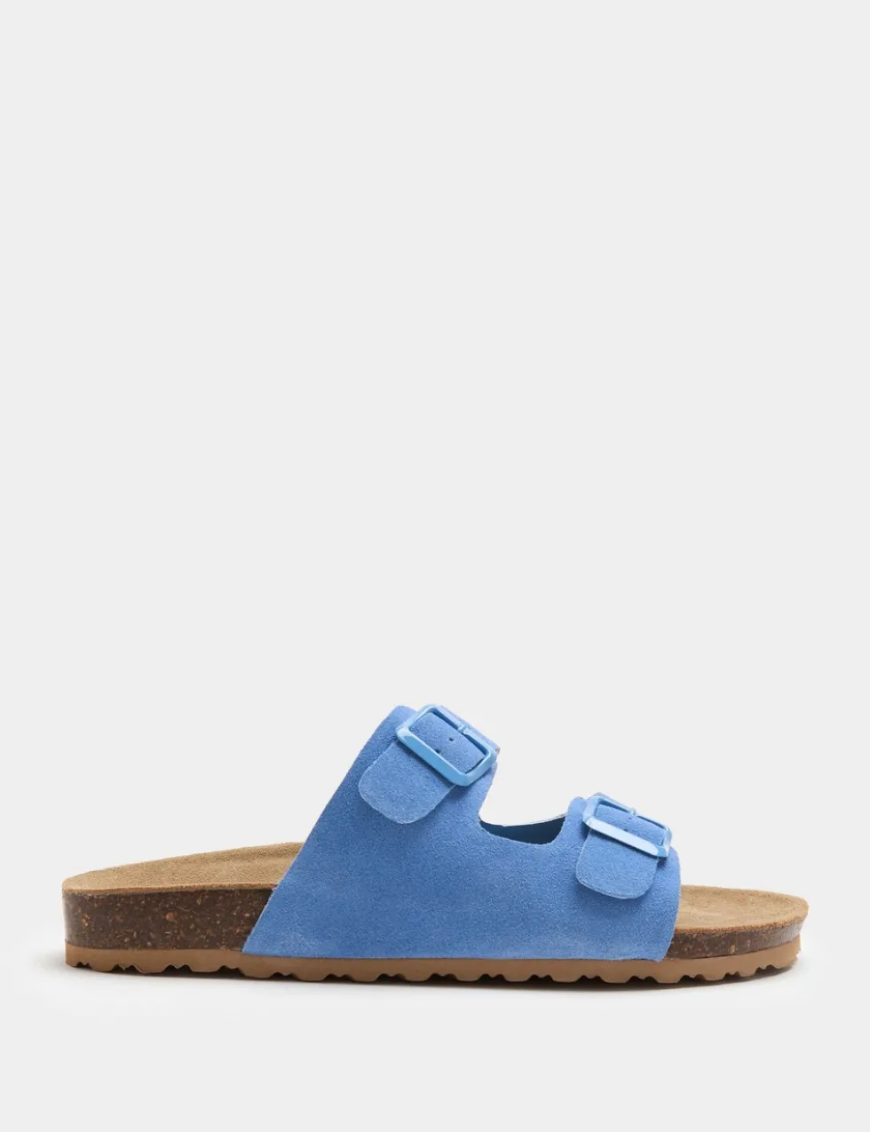 Suede Buckle Footbed Mules