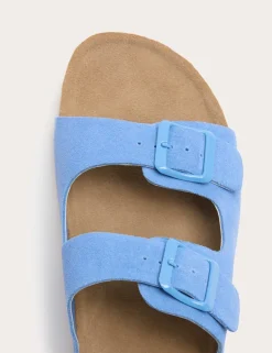Suede Buckle Footbed Mules