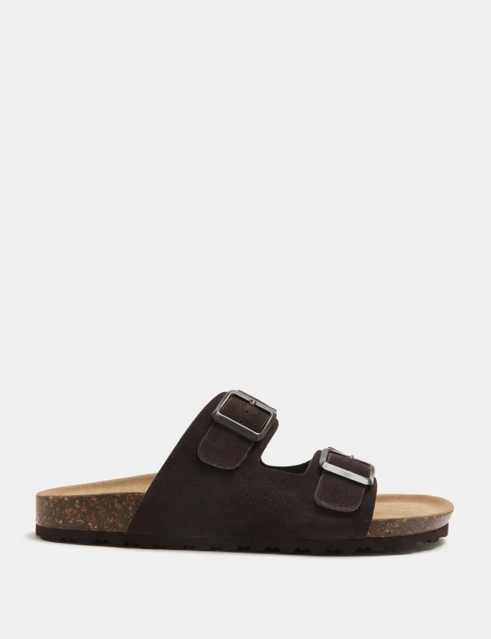 Suede Buckle Footbed Mules