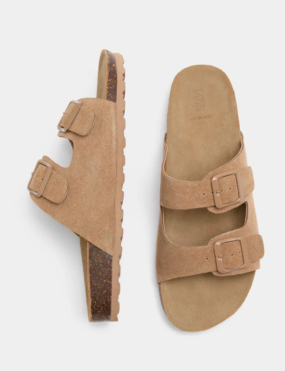 Suede Buckle Footbed Mules