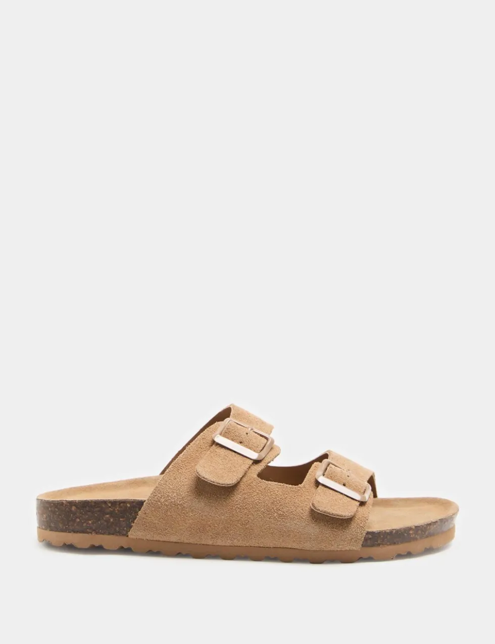 Suede Buckle Footbed Mules