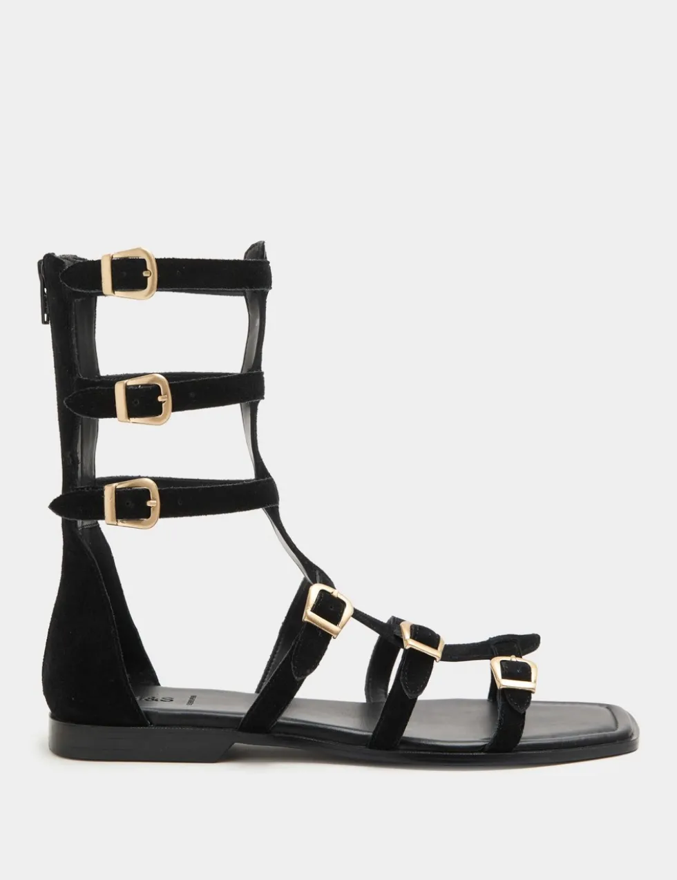 Suede Buckle MidCalf Flat Gladiator Sandals