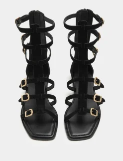 Suede Buckle MidCalf Flat Gladiator Sandals