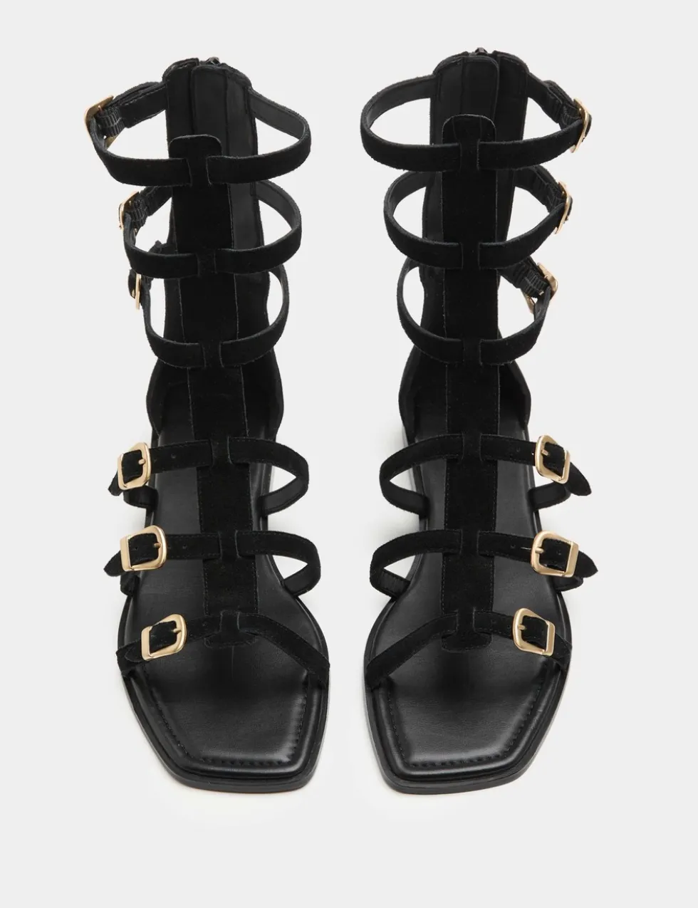 Suede Buckle MidCalf Flat Gladiator Sandals