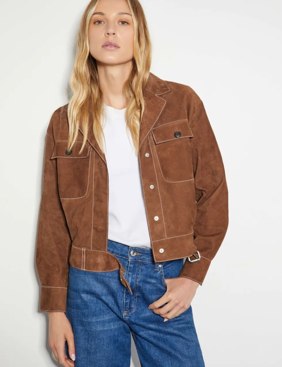 Suede Collared Belted Jacket