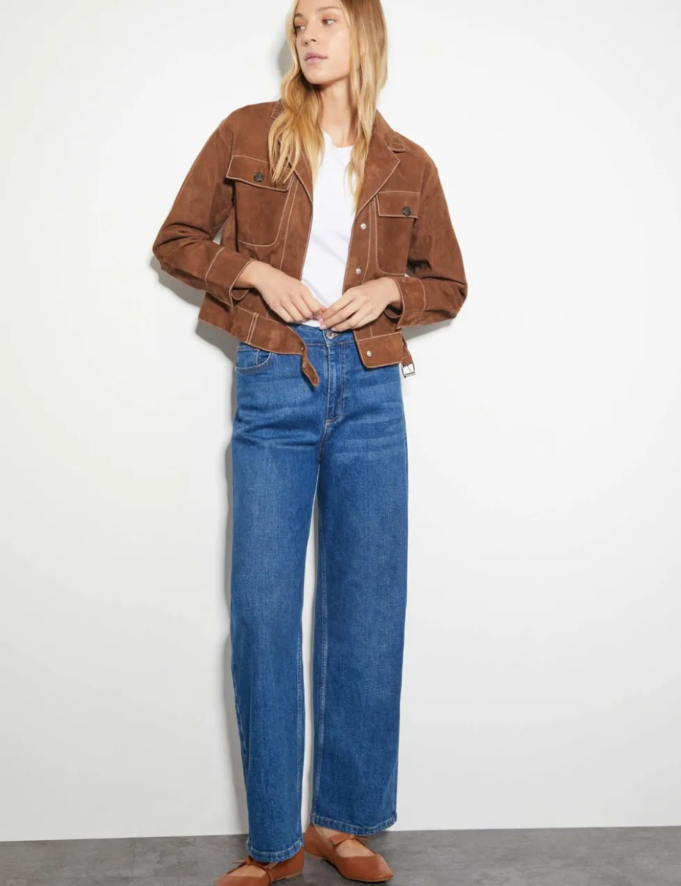 Suede Collared Belted Jacket