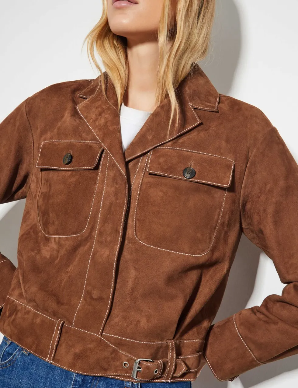 Suede Collared Belted Jacket