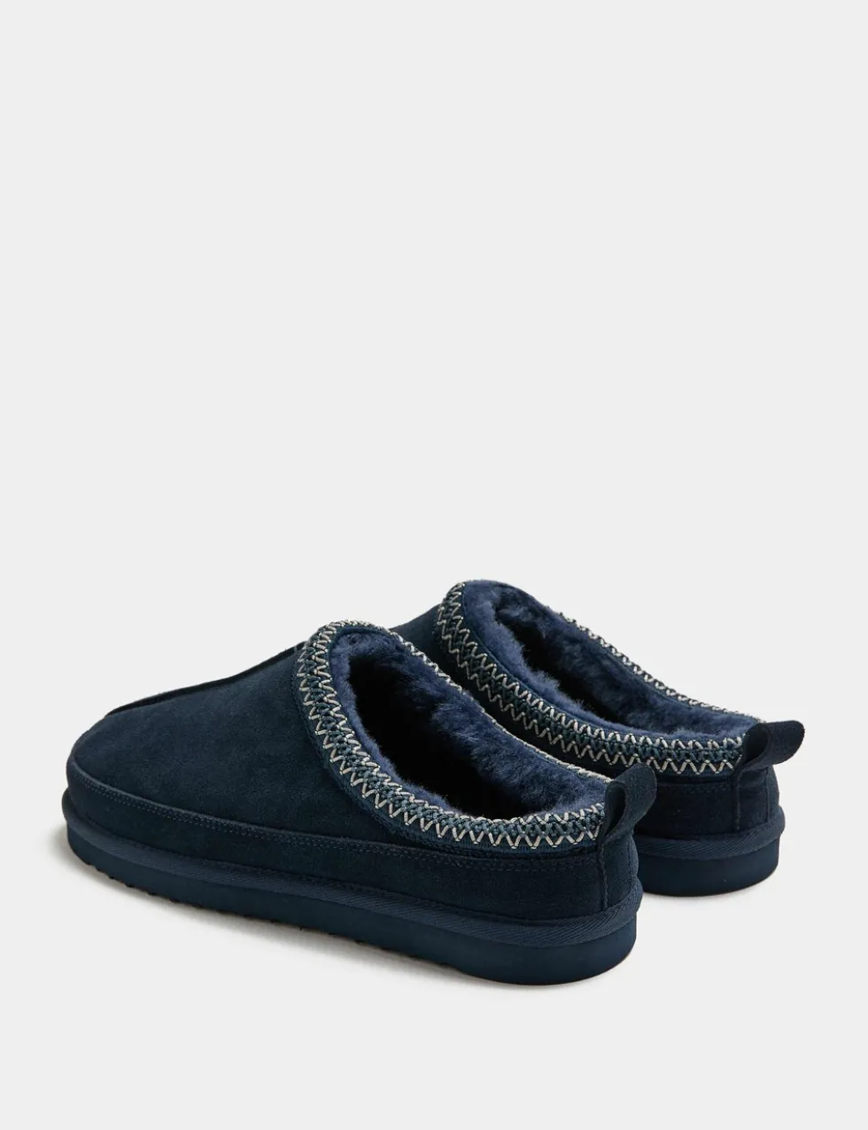 Suede Collared Embroidered Mule Slippers