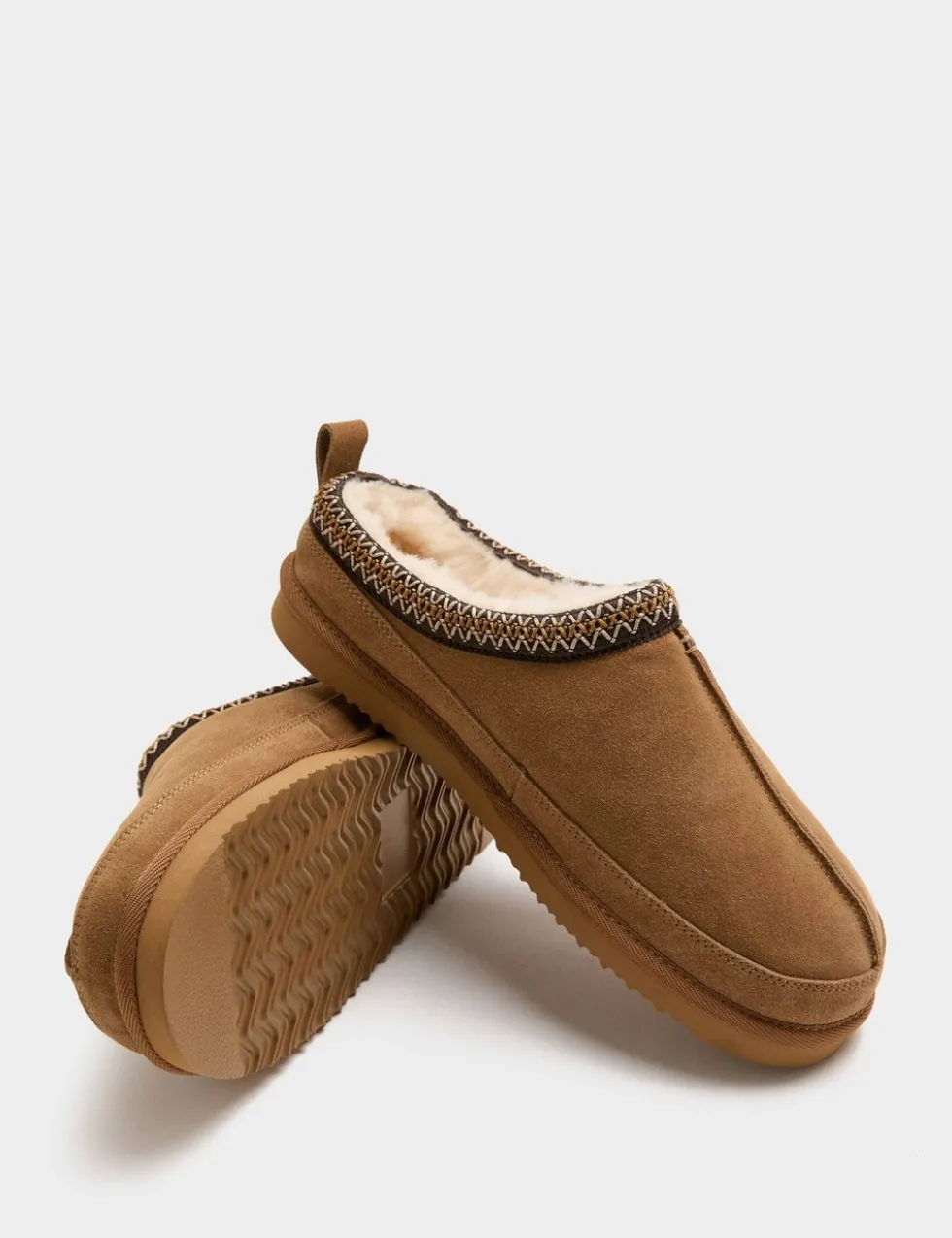 Suede Collared Embroidered Mule Slippers