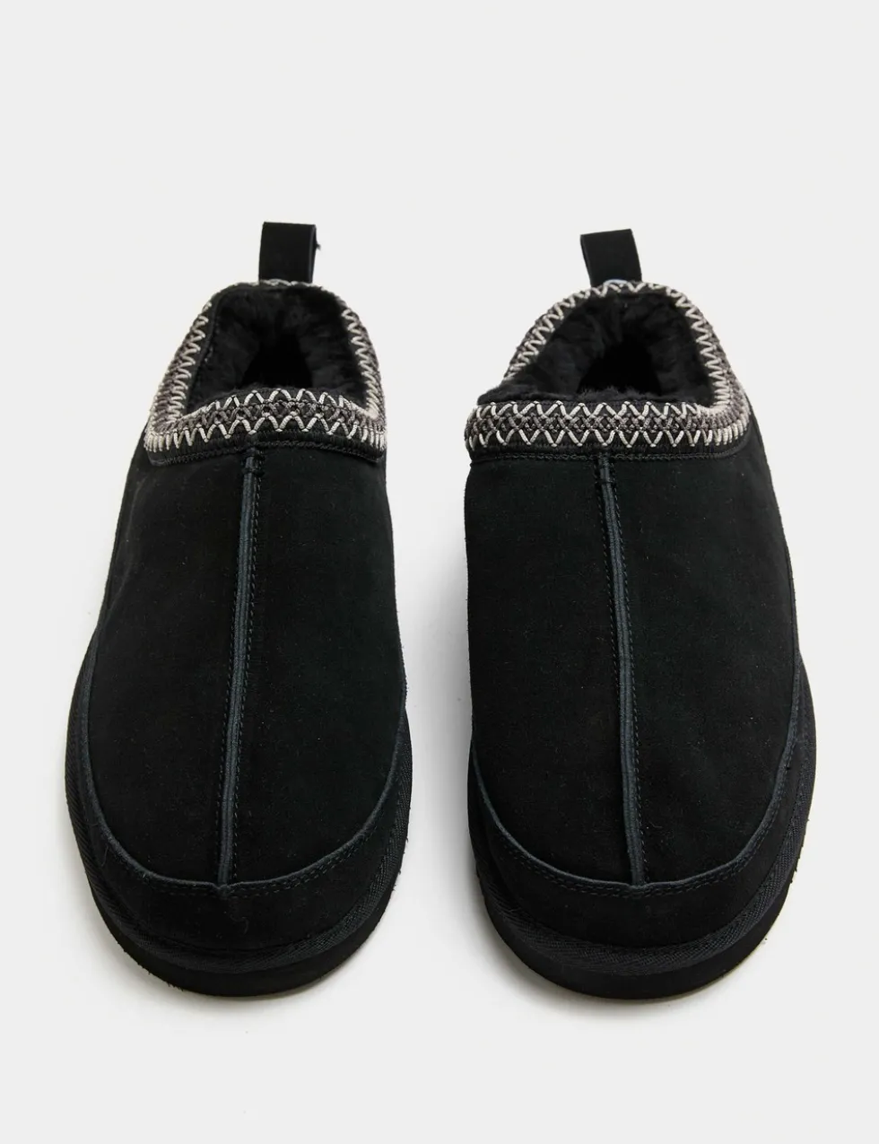 Suede Collared Embroidered Mule Slippers