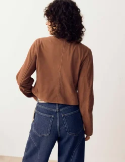 Suede Collarless Cropped Jacket
