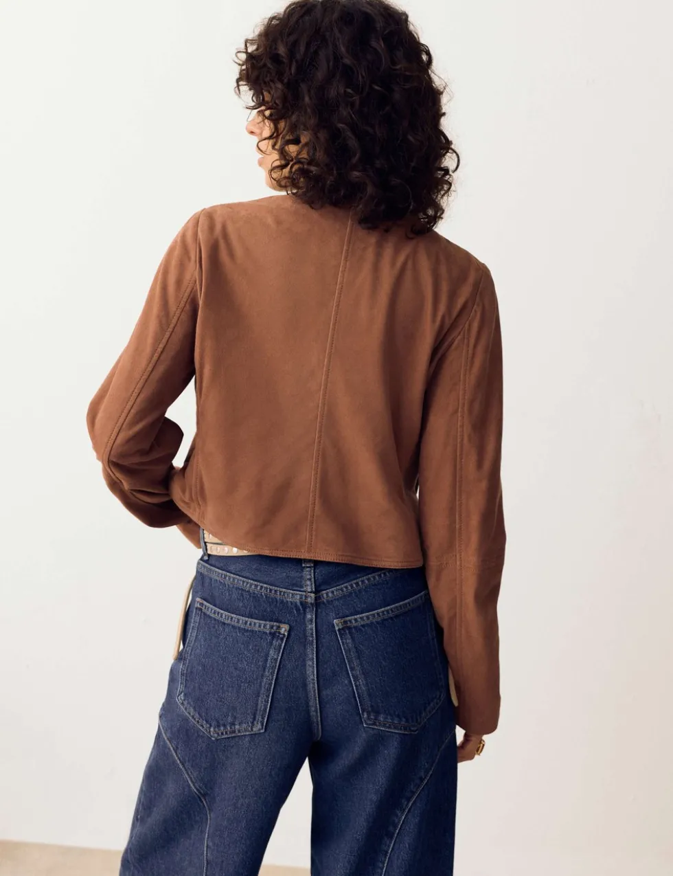 Suede Collarless Cropped Jacket