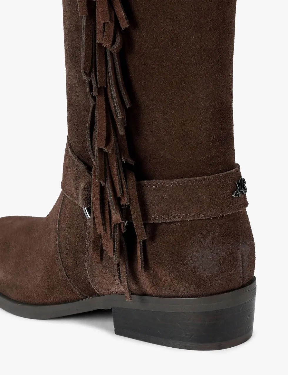 Suede Cowboy Fringe Detail Mid Calf Boots