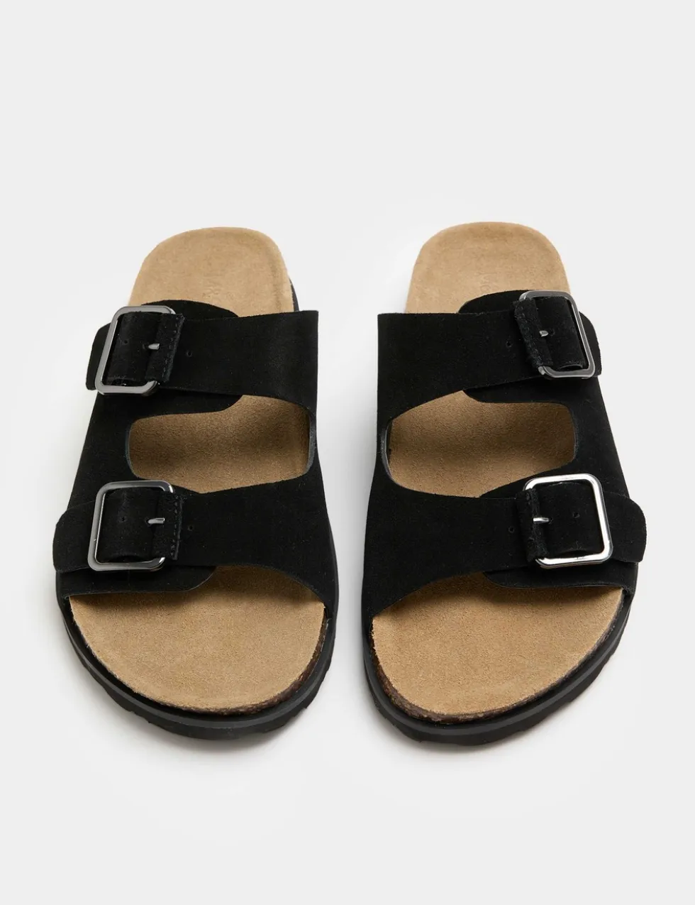 Suede Double Buckle Footbed Mules