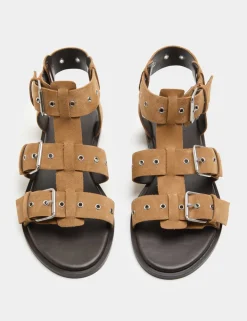 Suede Eylet Detail Flat Gladiator Sandals