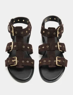 Suede Eylet Detail Flat Gladiator Sandals