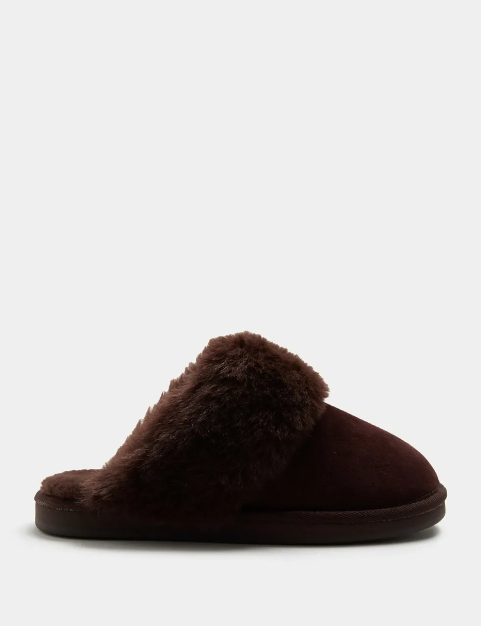 Suede Faux Fur Trim Mule Slippers