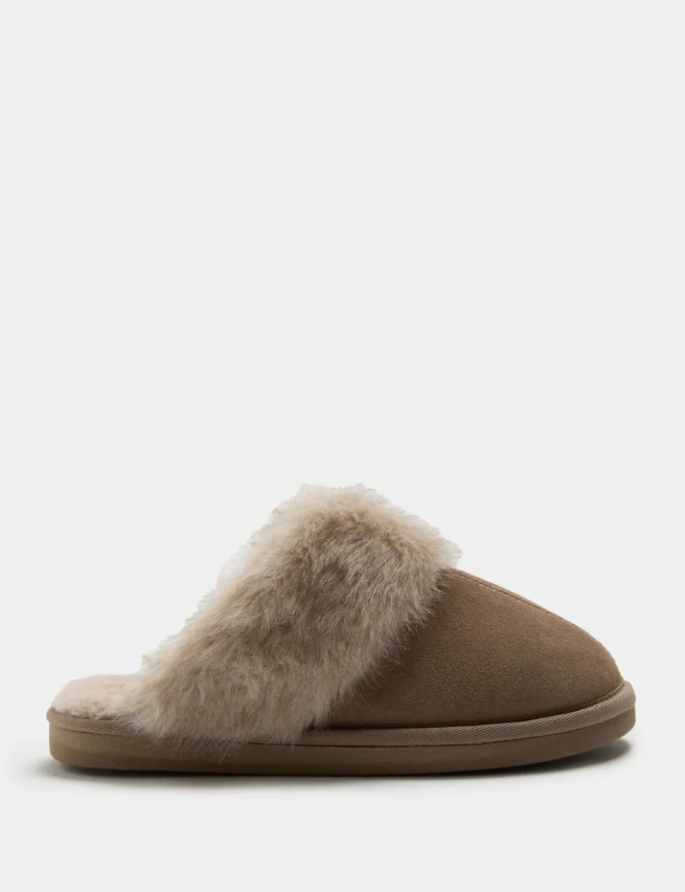 Suede Faux Fur Trim Mule Slippers