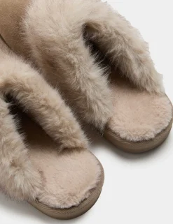 Suede Faux Fur Trim Mule Slippers